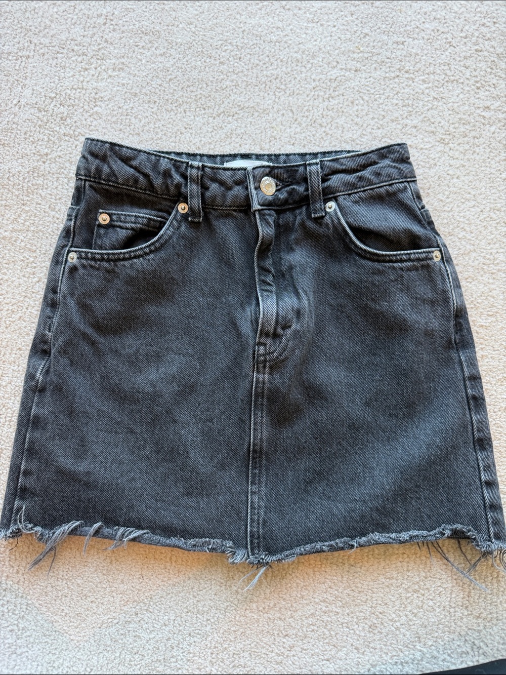 Topshop Charcoal Black Denim Mini Skirt with Raw Hem